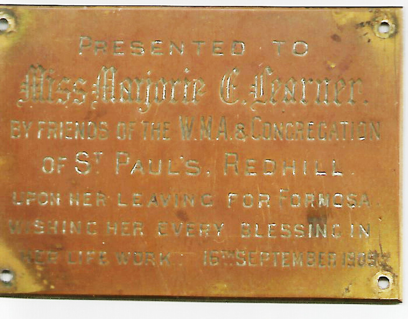 gift plate to Marjorie by st paul church.jpg